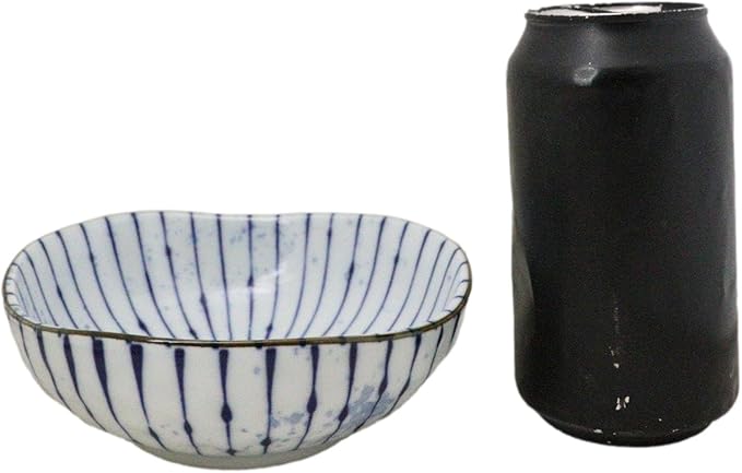 Ebros Gift Artistic Blue Waves Fubuki Tokusa Made In Japan Dinnerware Serveware Kitchenware Set Asian Japanese Restaurant Supply (Pack Of 6 Round Flair Small Shallow Bowls 11oz)
