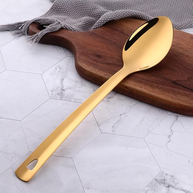 13-Inch Gold Serving Spoons Set, TEHAHA Large Serving Spoons For Buffet,Catering,Stainless Steel Long Handle Service Spoon,Dishwasher safe (6, Golden)
