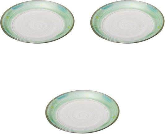 Set of 3, Fresh Green (Setomonohonpo) Round 7.0 Plates, 8.7 x 1.3 inches (22.2 x 3.2 cm) | Medium Plate, Ceramics