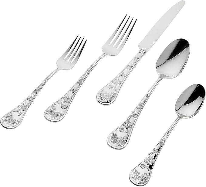 Godinger Flatware with Salad Fork, Dinner Fork, Tablespoon, Teaspoon and Knife, 18/10 Stainless Steel ButterFly 20 Piece Set