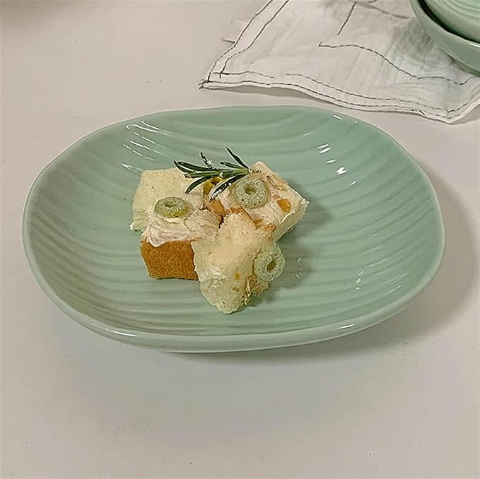Kitchen Plates Mint Green Dinner Plate Striped Ceramic Plate Oval Dinner Plate Appetizer Plate Fruit Snack Salad Plate Deep Plate Restaurant Plates