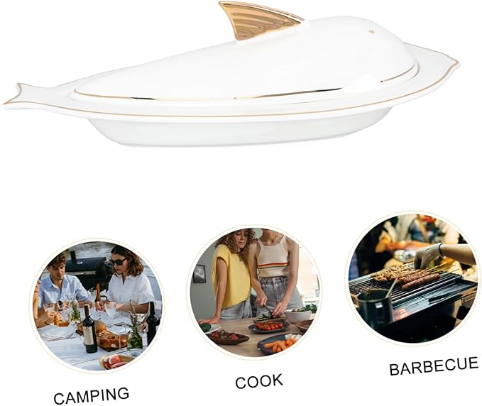 Unomor Fish Shape Plate Ceramic Storage Holder Gold Fish Decor Easy Clean Suitable for Hot Cold Meals