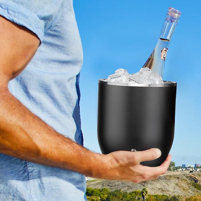 Snowfox Plus, Premium Vacuum Insulated Stainless Steel Ice Bucket with Lid/Scoop,Home Bar Accessories,Elegant Bartending Ice Buckets for Parties,Beautiful Outdoor Entertaining Supplies,3L,Matte Black