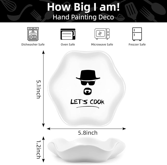 Funny Let's Cook Ceramic Spoon Rest for Kitchen Counter Stove Top, 5.8 Inch Heat-Resistant Utensil Holder for Cooking, Spoons, Ladles, Tongs, Cute Kitchen Decor, Housewarming Gift for Women Men