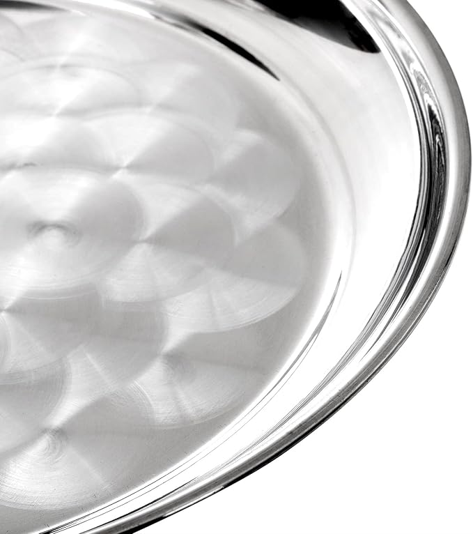 ZEAYEA 6 Pack Stainless Steel Round Tray, 12 Inch Bar Serving Tray with Swirl Pattern, Silver Display Serving Platter, Round Metal Tray for Coffee Table, Party, Club, Home, Ottoman