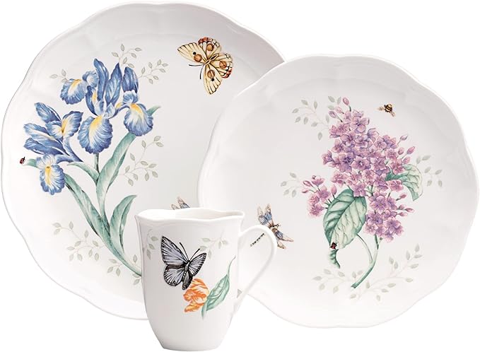 Lenox Dinnerware Set, Butterfly Meadow 18-Piece Set, Service For 6, White Porcelain, Butterfly And Flower Designs, Plates And Bowls Sets, Dishwasher Safe, Home & Kitchen (18 Pieces, Assorted)
