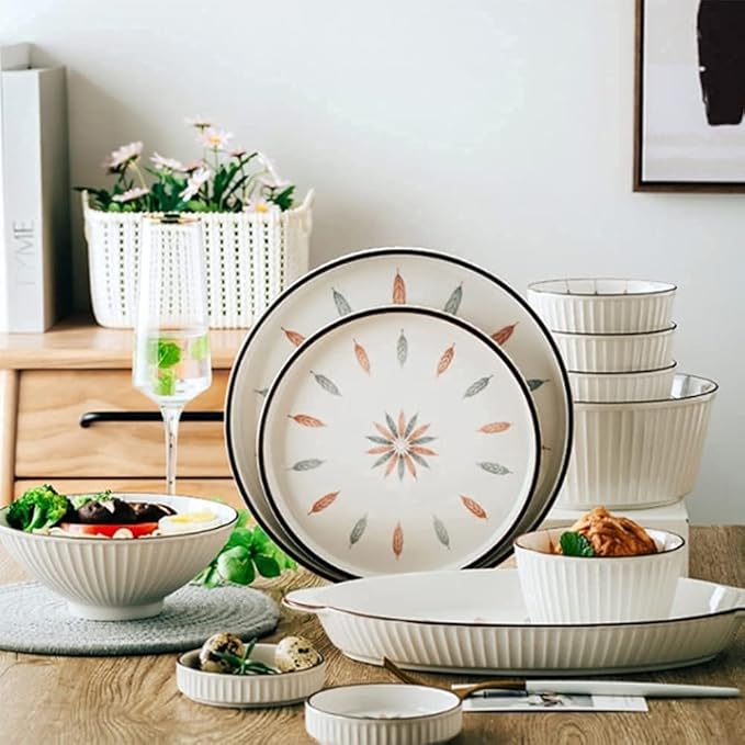 38 Pcs Dinnerware Sets, Chinese Style Porcelain Tableware Set with Plates and Bowls, White Ceramic Dinner Set for Home Kitchen and Dinning, Microwave and Dishwasher Safe,