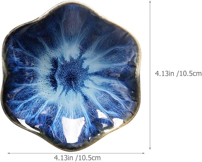3pcs Ceramic Sauce Dipping Plates Set, Assorted Blue Gradient, Vintage White Natural Straw Colors, Small Lotus Leaf-shaped Appetizer Serving Dishes for Kitchen and Random Color