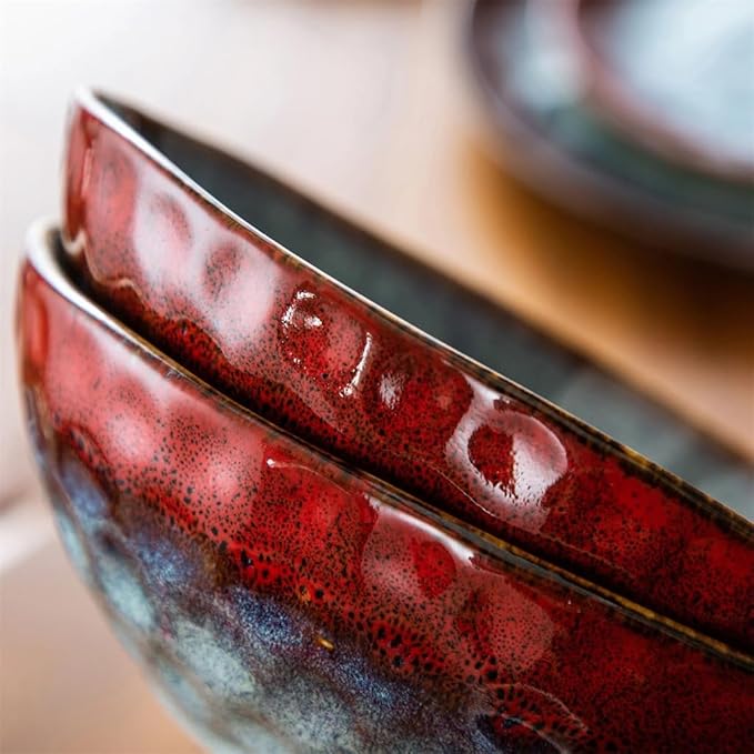 Vintage Ceramic Red Stone Dinnerware Set Dinner Dessert Plate Bowl Set,White-Dinosaur Doodle