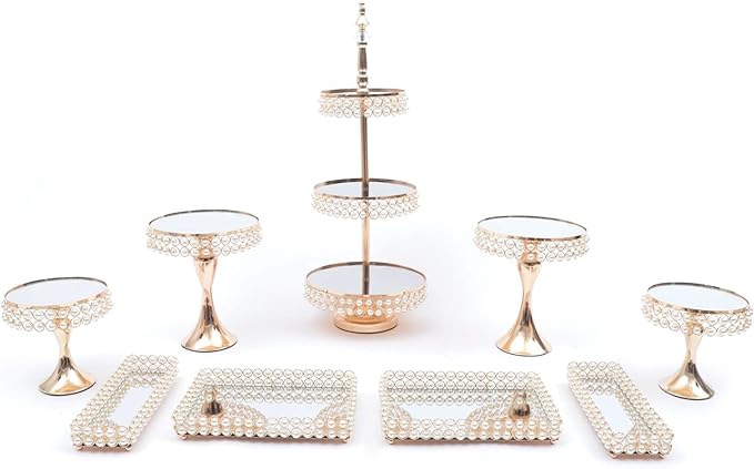 9 Pcs Crystal Metal Cake Stand, Dessert Tower Plate Holder Cupcake Display, Round Cupcake Stands with Crystal Bead for Wedding, Birthday Party, Event