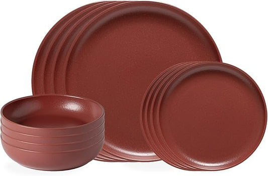 Casafina Ceramic Stoneware 18-Piece Place Setting Service for 6 with Pasta Bowls - Pacifica Collection, Cayenne | Microwave & Dishwasher Safe Dinnerware Set | Food Safe Restaurant Quality Tableware