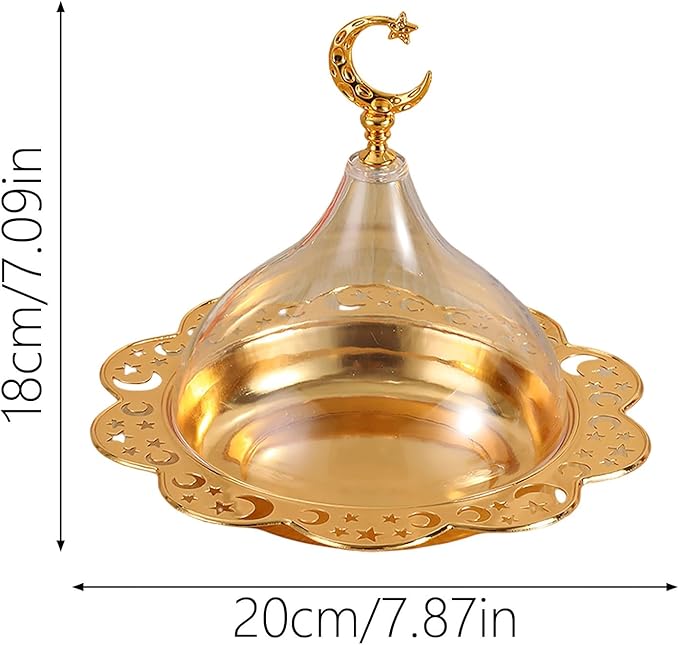 Vintage Ramadan Plates, Multi-Function Kitchen Ramadan Tray with Lid, Ramadan Serving Trays for Party Cafe Home (Gold)