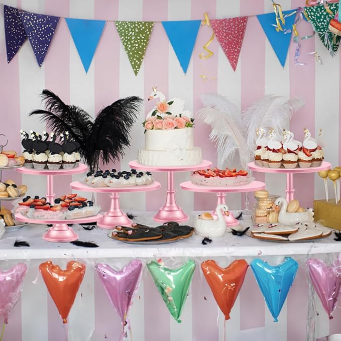 3 Pcs Cake Stand with 20Pcs Cakeboard Round, Cake Stand Set Disc Diameter 8" 10" 12", Perfect Dessert Table Display Set, Cupcake&Cake Stands for Party, Wedding, Birthday (Pink)