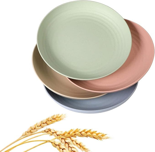 WANBY Lightweight Wheat Straw Plates Unbreakable Dinner Dishes Plates Set Dishwasher & Microwave Safe (Large 4 Pack 9')
