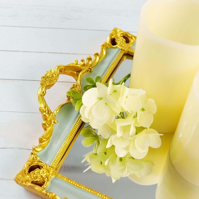 Efavormart Metallic Gold/Mint Green Resin Decorative Serving Tray - Rectangle Mirrored Vanity Tray - 15"x10"