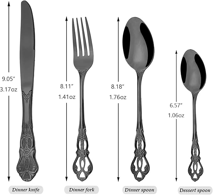 8-Piece Luxury Royal Silverware Set, 18/10 Stainless Steel Black Flatware Set Service for 2, Tableware Cutlery Set Includes Forks Spoons Knives, Modern Design & Mirror Polished Dishwasher Safe