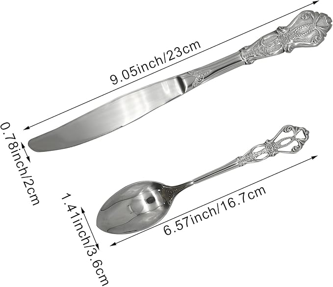 24Pcs Vintage Baroque Silverware Set 18/10(304) Stainless Steel Luxury Antique Western Royal Style Flatware Set include Hollow Relief Handle Spoon Fork Knife, Service for 6