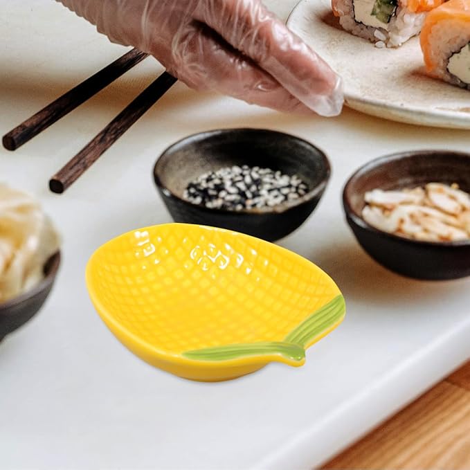 Alipis Corn Shaped Ceramic Dipping Sauce Plate Small Appetizer Serving Dish for Snacks Salsas and Condiments 4.52X3.18X0.98 Inches