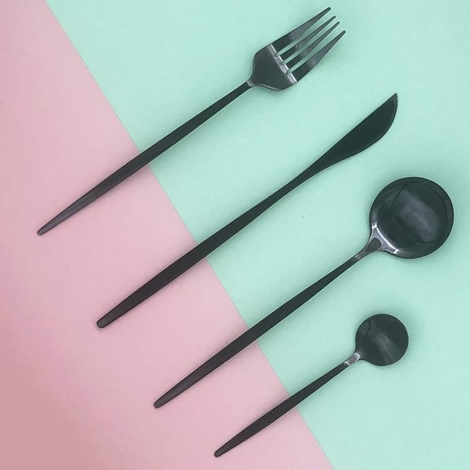 Black Silverware Set, 24-Piece Stainless Steel Flatware Set Service For 6, Mirror Polished Tableware Cutlery Set Knife Fork And Spoon For Home & Restaurant, Dishwasher Safe