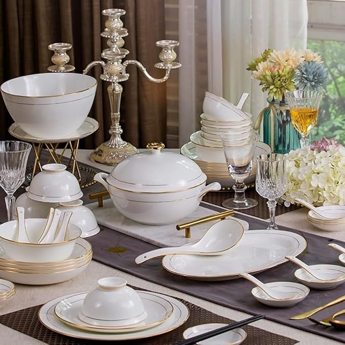 Dinnerware Sets - Luxury Gift Dishes Service Set, 32/58PCS Ceramic Dinnerware Set Bone China Tableware Dishes Plates Ceramic Combination Dinner Service Set Porcelaine Service for 10 (58 Pieces)