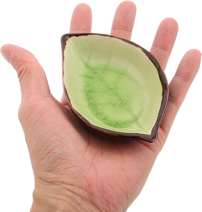 OUNONA 4pcs Leaf Shape Ceramic Plates Snack Plate Condiment Bowls Small Sauce Bowls Decorative Serving Dishes