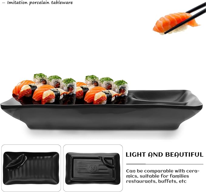 Kichvoe Japanese Sushi Dish 7.59X4.52 Inch Dumpling Plate with Vinegar Sauce Compartment Practical Dining Plate for Home Restaurant Buffet