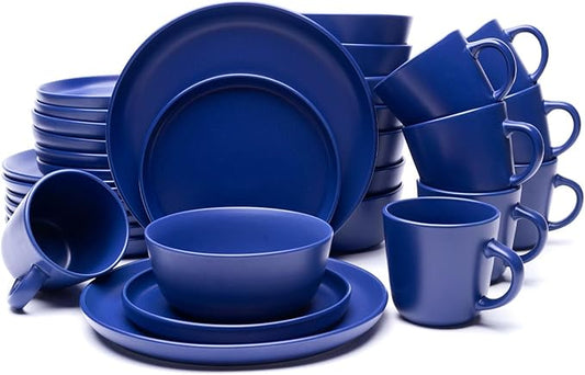 MÜLLERHEIM 903 Minimalist Collection 32-Piece Contemporary Ceramic Stoneware Dinnerware Sets for 8, Gentiana True Blue Plates and Bowls sets, Dinner Plates Set, Salad Dish Set, Bowls, Cup