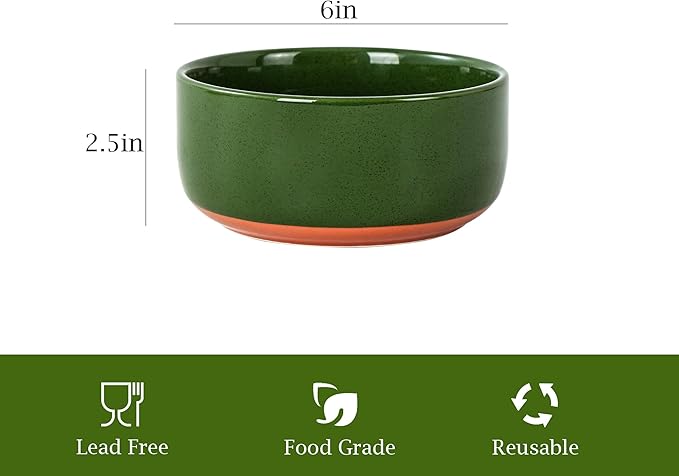 26 OZ Cereal Bowl,6 Inch Ceramic Bowl Sets for 4,Suitable for Breakfast, Soups, Oatmeal, Ramen, Pho, Udon and Ssoba,Dishwasher & Microwave Safe, Handcrafted Bowls Sets,Elegant Green