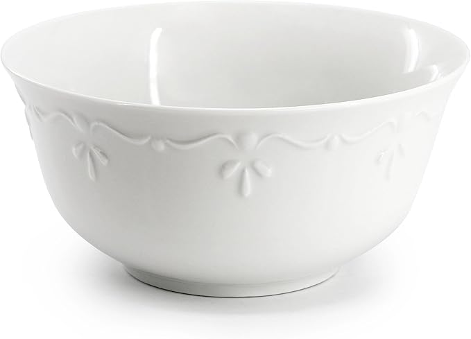 Elama Henryi 18 Piece Embossed Rim Detail Porcelain White Dinnerware Set, Tableware Set, Serveware (18 Piece)
