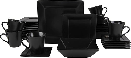 10 Strawberry Street Nova Square 30 pc Dinnerware Set, Matte Black