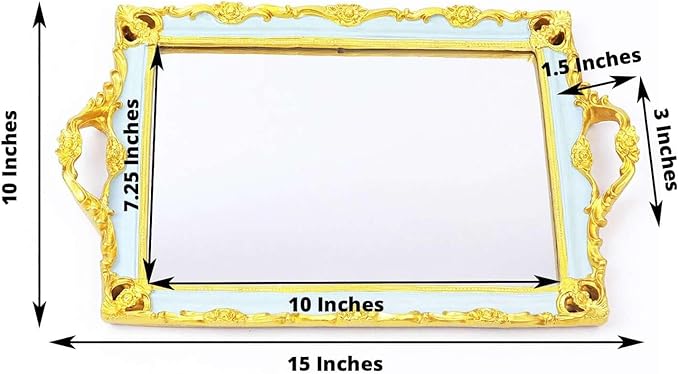Efavormart Metallic Gold/Mint Green Resin Decorative Serving Tray - Rectangle Mirrored Vanity Tray - 15"x10"