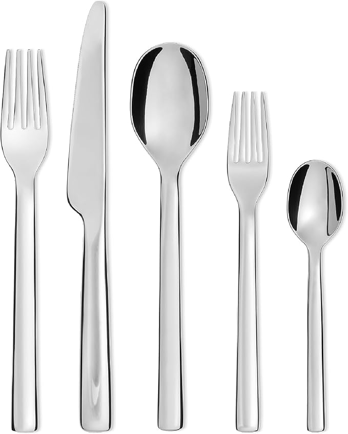 Alessi REB09S5 Ovale - Cutlery set composed of one table spoon, one table fork, one table knife, one dessert fork, one tea spoon in 18/10 stainless steel.