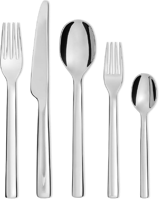 Alessi REB09S5 Ovale - Cutlery set composed of one table spoon, one table fork, one table knife, one dessert fork, one tea spoon in 18/10 stainless steel.