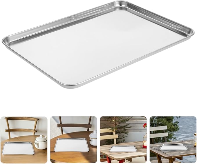 Healifty 2pcs Stainless Steel Steaming Tray Chinese Liangpi Steamer Pan Rectangular Serving Tray Platter Easy Clean Modern Minimalist Style