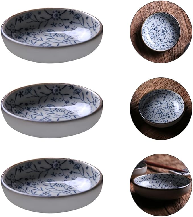 3pcs Ceramic Sauce Dish Kitchen Snack Plates Soy Sauce Bowls Appetizer Serving Tray