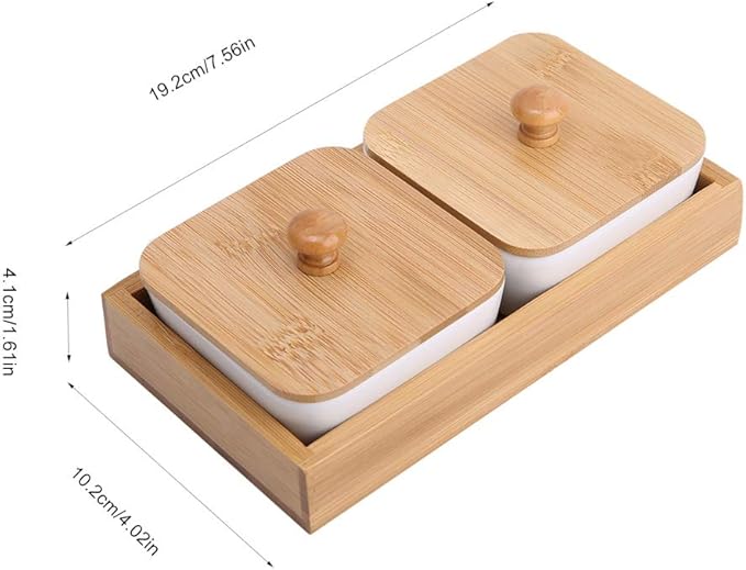 Ceramic Appetizer Serving Plate with Tray Cover, Snack Serving Plate for Fruits Nuts Desserts, BPA - Free White Ceramic Square Bowl with Separate Compartments, Modern Design (Two compartments with