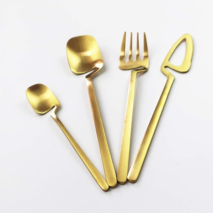 Service for 6 Golden Dinnerware Set 304 Stainless steel Cutlery, Matte Forks Spoons Knives Flatware Set Dinner Silverware Set (24pcs Golden)