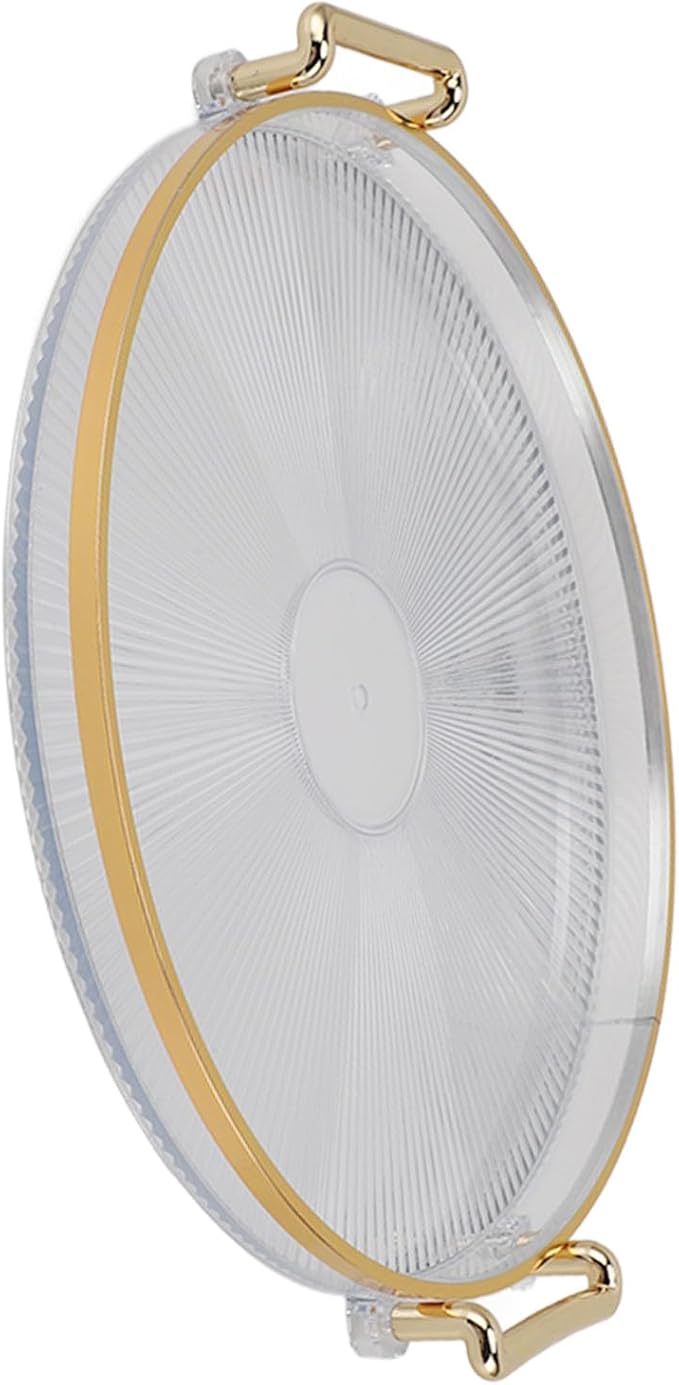 Dioche Elegant Round Serving Tray with Gold Handle and Golden - Multifunctional Display Tray for Fruits, Desserts, Snacks, and Decor (Transparent)
