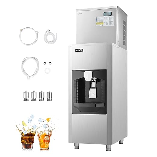 VEVOR Commercial Ice Maker, 450 Lbs/Day Ice-Making Machine, 180 Lbs Large Storage Bin with 20 Lbs/Min Automatic Ice-Dispensing, Self-Cleaning Ice Machine with Touchscreen for Bar, Cafe, Restaurant