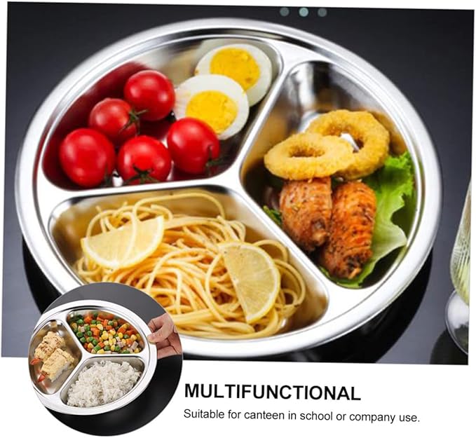Cabilock 2pcs Stainless Steel Thickened Food Compartment Tray Serving Plates for Canteens Fast Food Home School Picnic Dishwasher Safe Practical Meal Storage