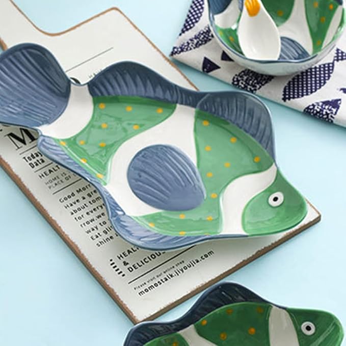 Mobestech Theme Plate Ceramic Food Serving Dish Hotel Buffet Plate Steamed Fish Tray