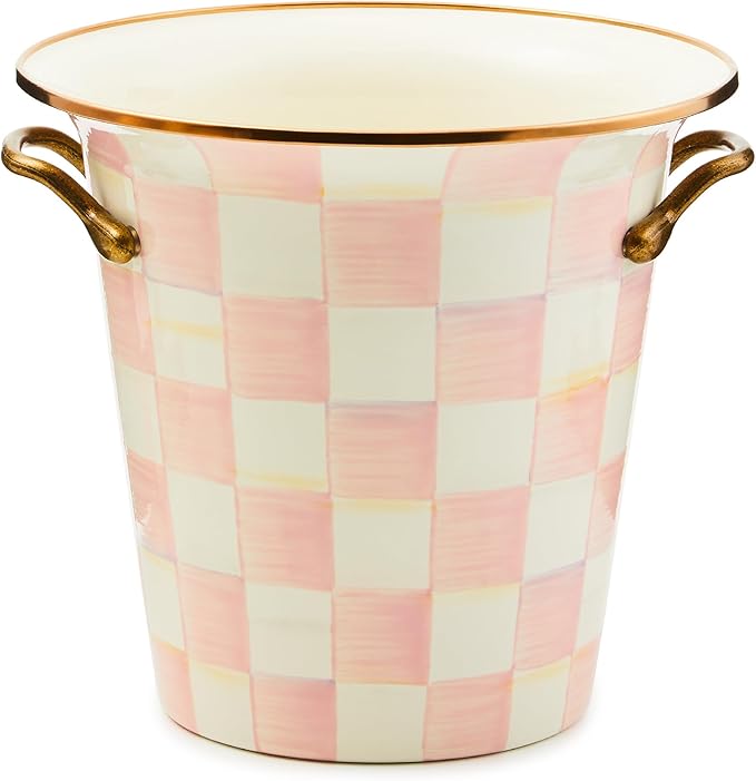 MACKENZIE-CHILDS Wine Cooler, Champagne and Wine Bucket, Ice Bucket, Pink-and-White Rosy Check