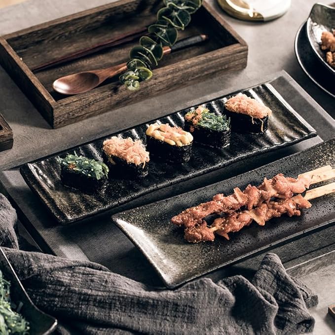 Appetizer Plates Black Vintage Ceramic Tableware Sushi Plate Hotel Barbecue Plate Restaurant Cheap Plates