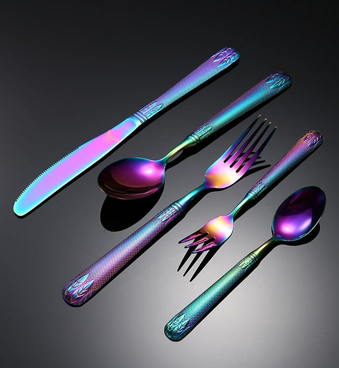 Stainless Steel Flatware serving set,Home Kitchen Eating Tableware Set,Dishwasher Safe,For Home Kitchen Restaurant Hote 5/20/30/40/50/60 Pieces Wheat Ears Stainless Steel Tableware Embossed Handle Tab