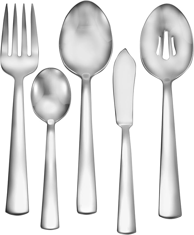 Liberty Tabletop Modern America 45-piece 18/10 Flatware Set Service for 8, Includes Serving Pieces Silverware Made in USA