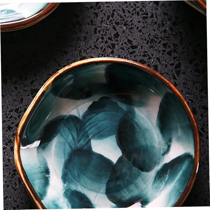 ABOOFAN 2pcs Handpainted Ceramic Snack Sauce Tray Japanese Style Tableware Unique Serving Dish for Appetizers Dipping Sauces and Boys and Girls Meals Retro Design Individual Patterns