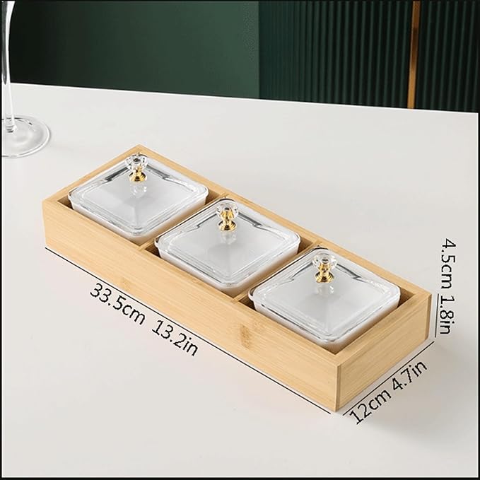 Salad plate Ceramic Divided Serving Dishes Platter with Clear Lid 3 Removable Appetizer Serving Bowls Relish Tray for Chips Fruits Candy Plastic plate (Color : Brass)