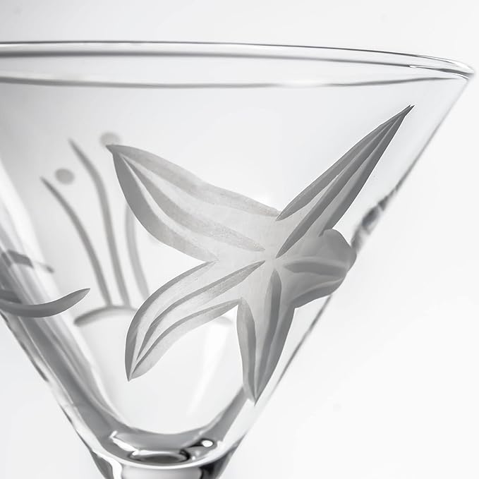 Rolf Glass Starfish Martini Glass 10 Ounce | Set of 2 Stemmed Martini Glasses | Lead-Free Crystal Glass | Diamond-Wheel Etched Coastal Glassware | Made in the USA