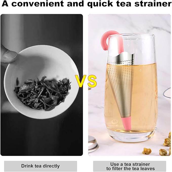 Numola 2Pcs Reusable Umbrella Tea Infuser with Drip Tray for Tea Cups, Mugs and Teapots, Stainless Steel Fine Mesh Tea Strainer with Silicone Lid for Loose Tea (Red & Blue)