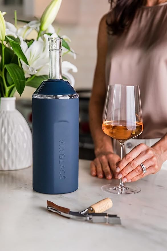 Personalized Vinglacé Wine & Champagne Bottle Chiller - A Unique Customized Gift for Wine Lovers (Navy)